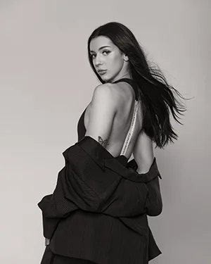 Fashion Model in Calvin Klein Body Suit and Tuxedo